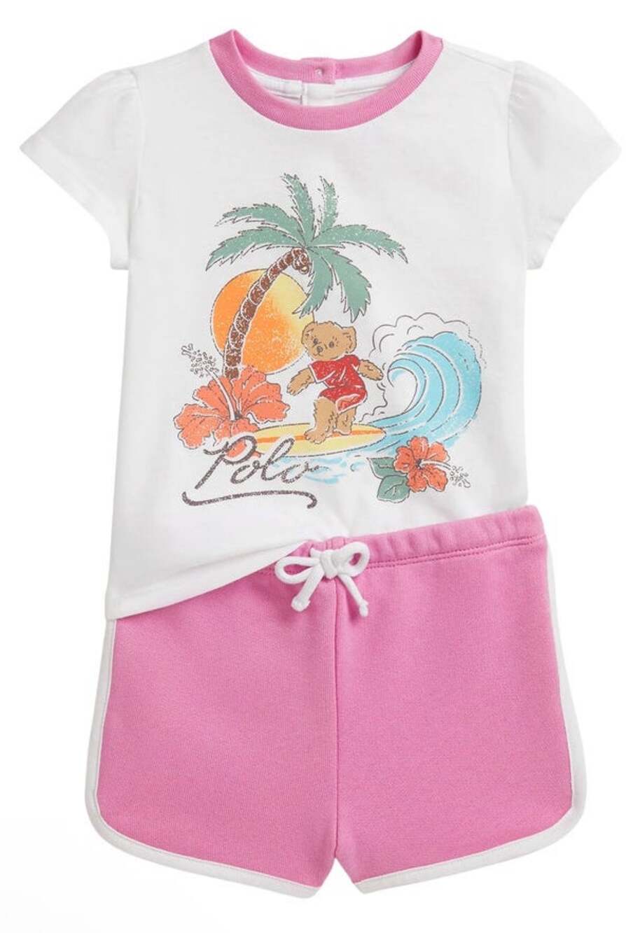 Ralph Lauren Polo Bear Jersey Graphic T-Shirt & Terry Shorts Set Size 6M